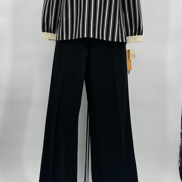 Vintage 1960s Black and White Striped Polyester Mod Shirt and Pants Ensemble - Picture 2 of 6